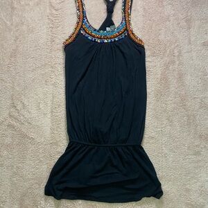 Dots Black Tunic with Colorful Beading